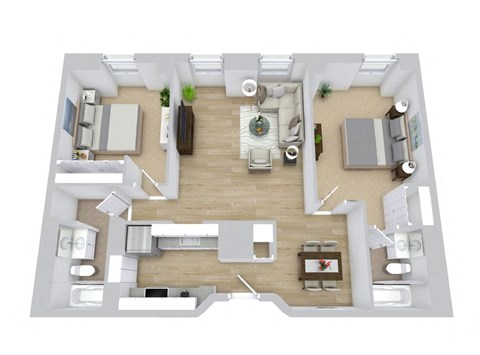 Two Bedroom Two Bathroom Floorplan Layout A.at Mill House Apartments, Greenfield, 01301
